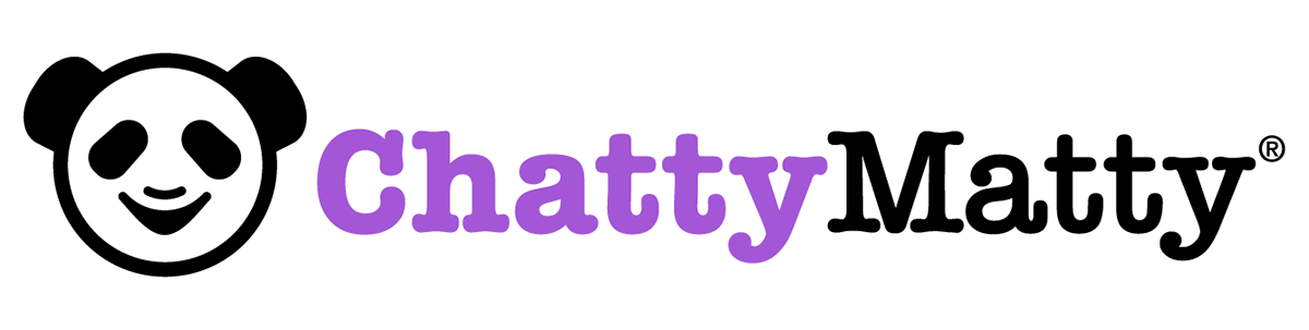 This is the horizontal version of the ChattyMatty logo on white backgrounds.