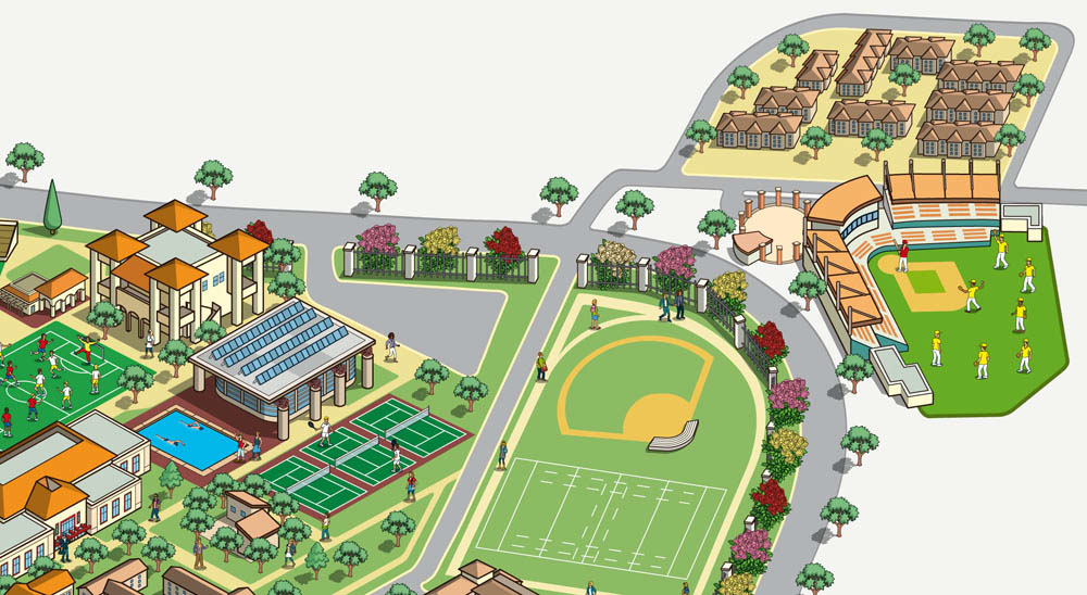 Illustrator map maps Isometric Pixel art cityscape editorial University campus cartography places detail buildings infographics information graphics