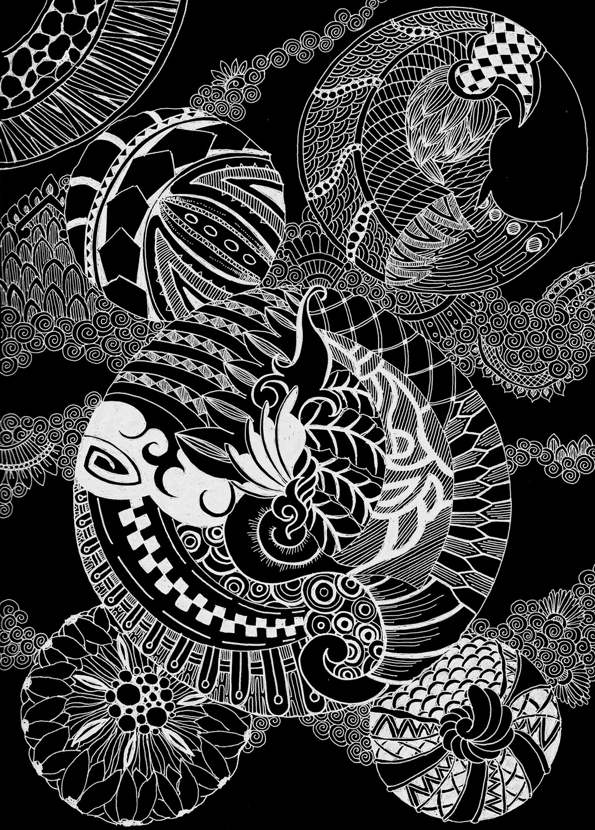zentangle Cat japanese pattern abstract african pattern Totem Mural