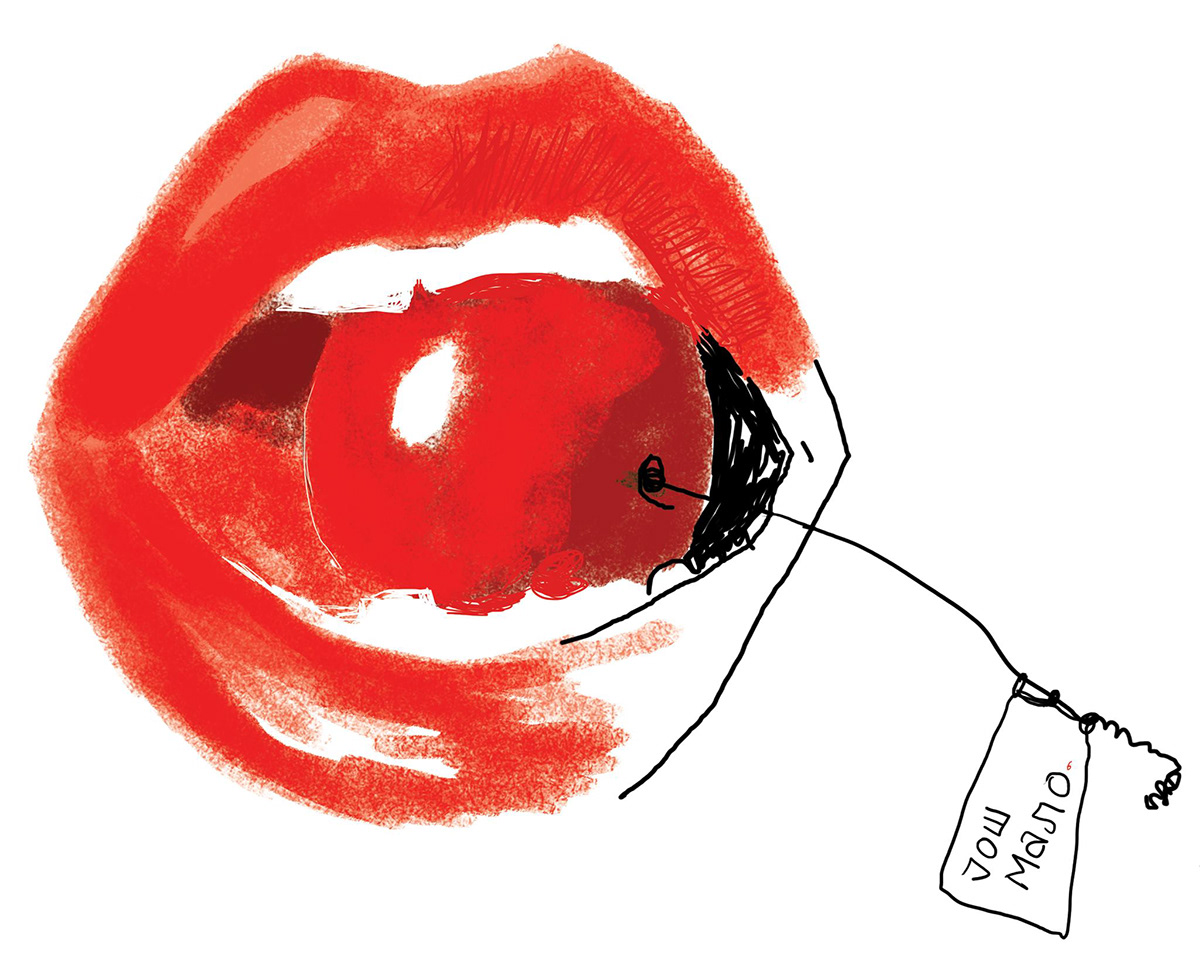 For ''something red'' I choose to draw a cherry and a female lips.