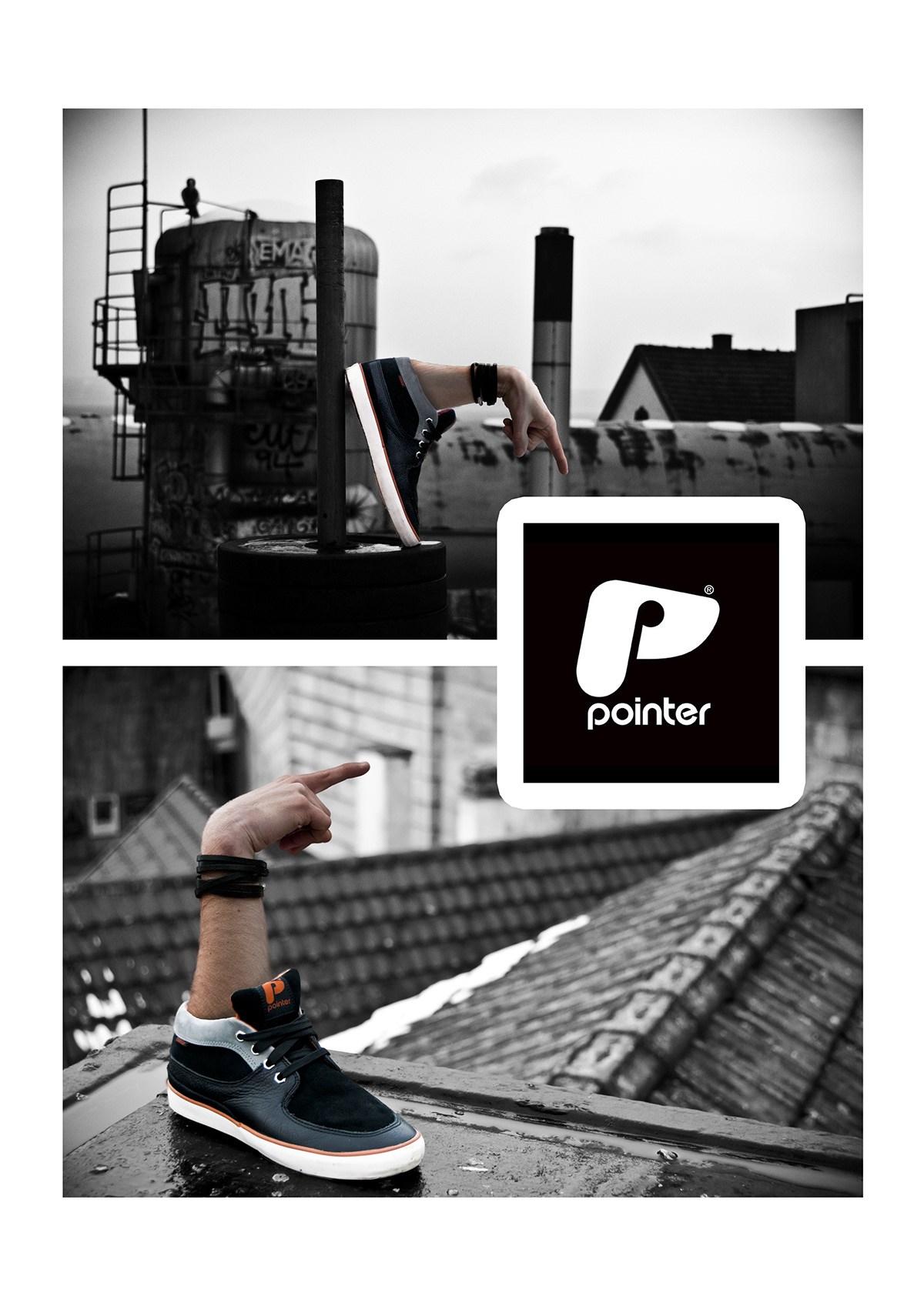 shoes Pointer hand point Urban black White ad magazine poster