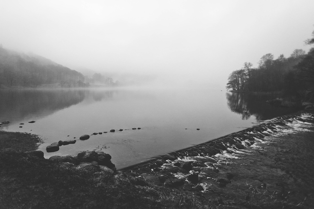lake district lake fog foggy Landscape travel photography Travel Nature monochrome black and white