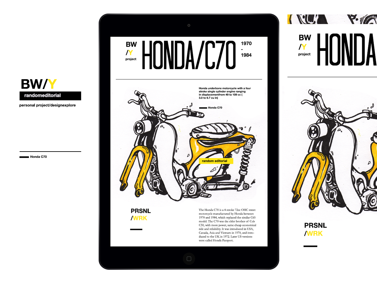 design Layout Bike motorcycle Honda vespa PersonalWork yellow sketch random editorial Z50A c70 c50