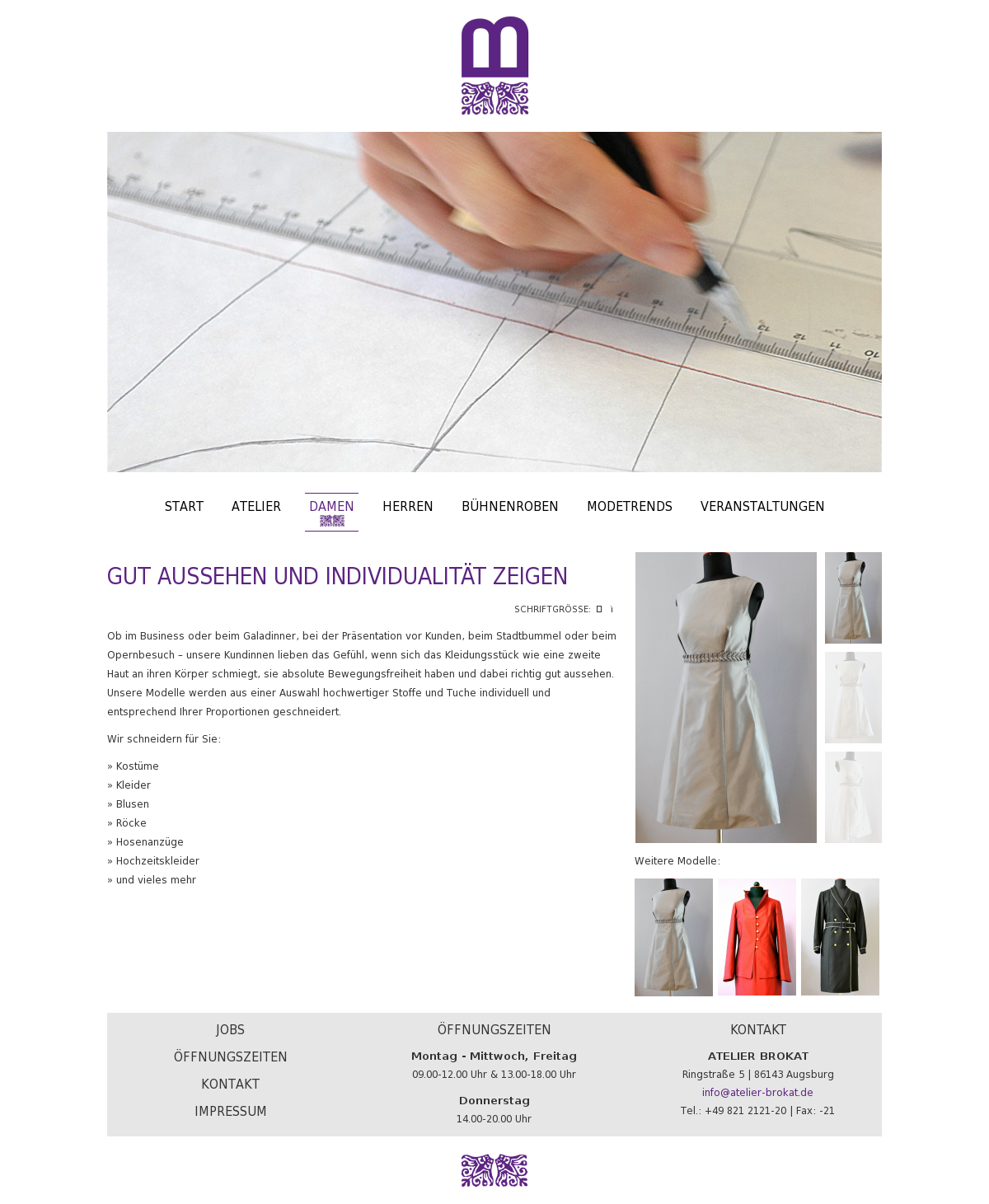 AP13 atelier brokat textil Abschlussprüfung White One Page detailviewer Website webpage Webdesign light clean modern