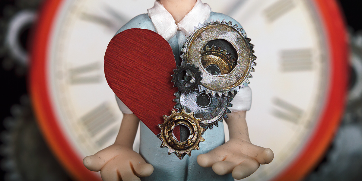 rouge red redhead mystery mistère clock cadrant fimo papier heart COEUR hand made personnage caracter Mechanic