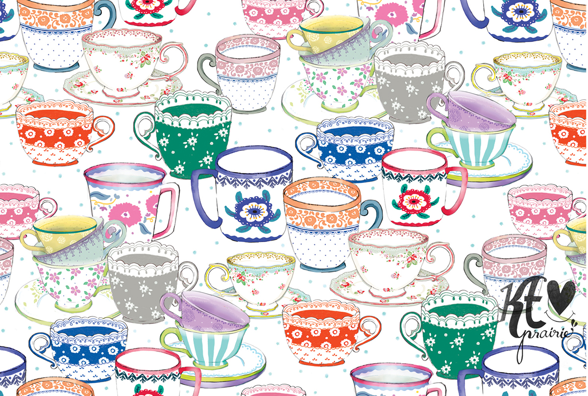 KT.praire tea cups vintage vintage tea cups Wrapping paper gift warpping  paper pattern cup cute Beautiful
