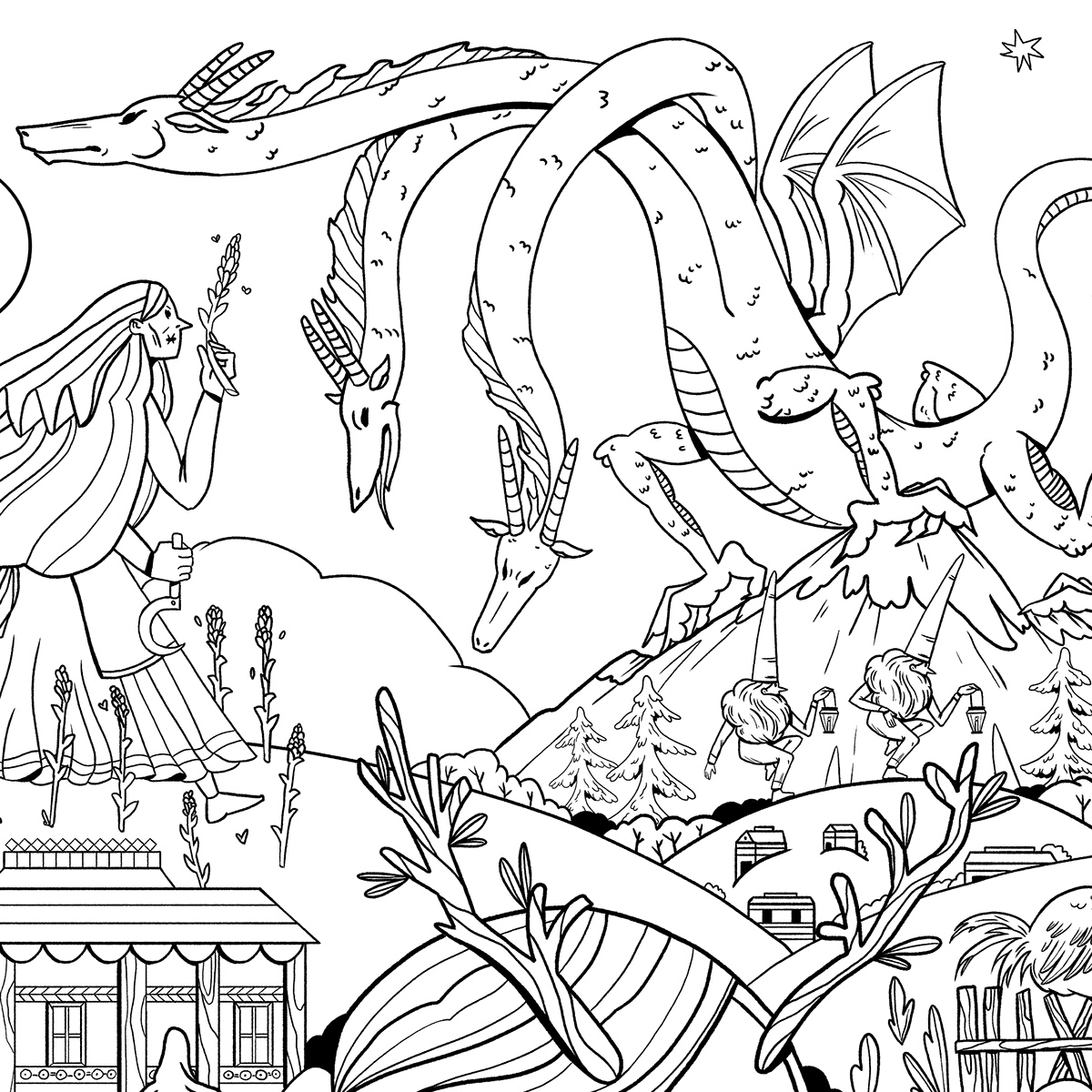 coloring book Digital Art  digital illustration ILLUSTRATION  lineart mythology