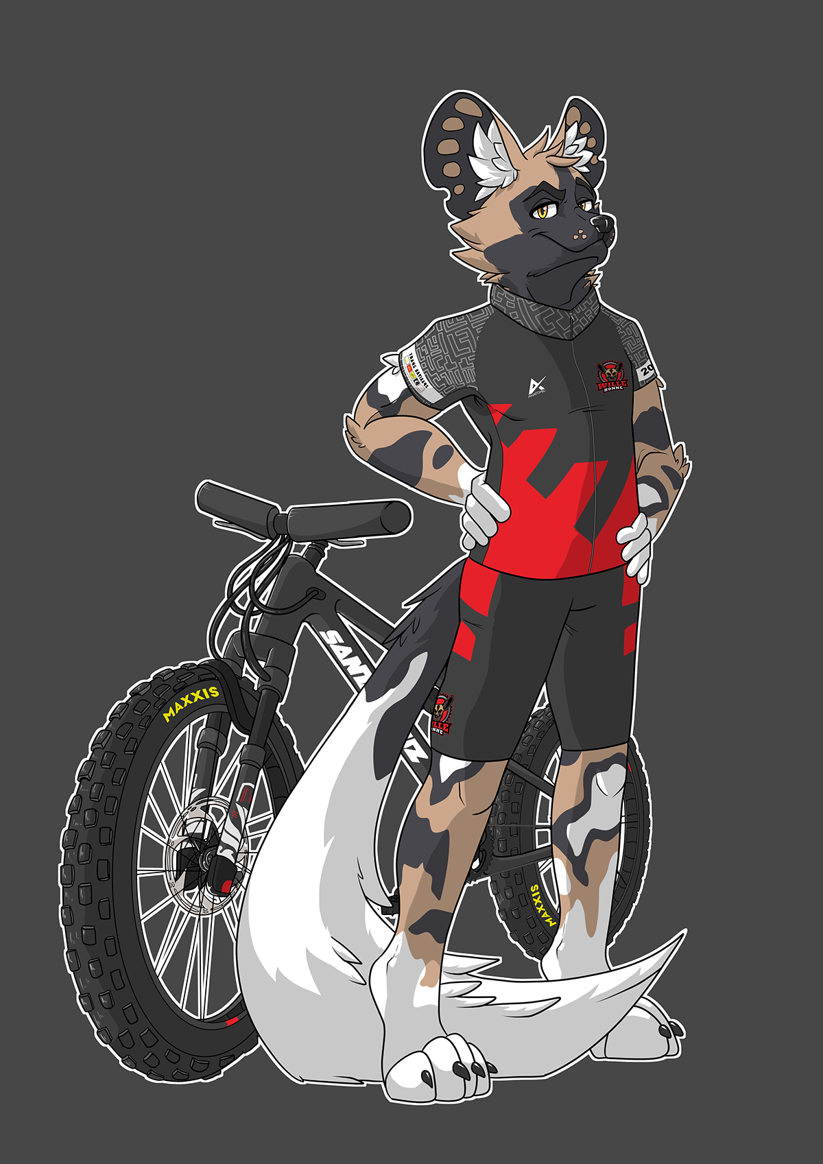 ILLUSTRATION  Anthropomorphic wild dog Cycling T-Shirt Design