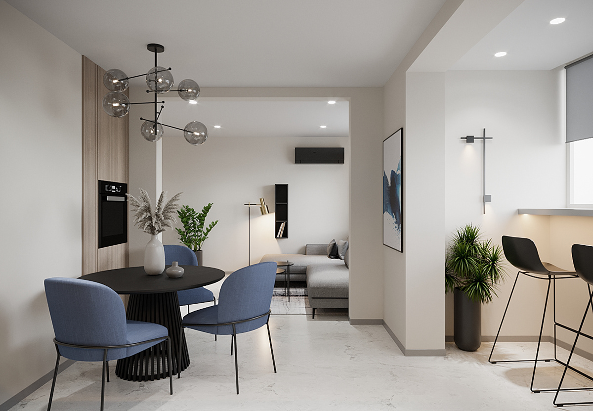 blue design interior design  kitchen living room visualization