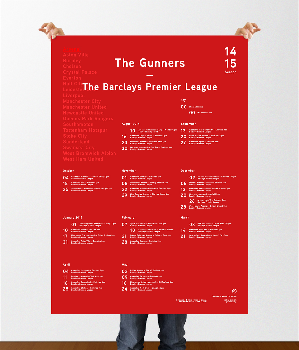 Arsenal #fixtures 2014-2015 #BPL #Barclays Premiere League #YouAreFootball