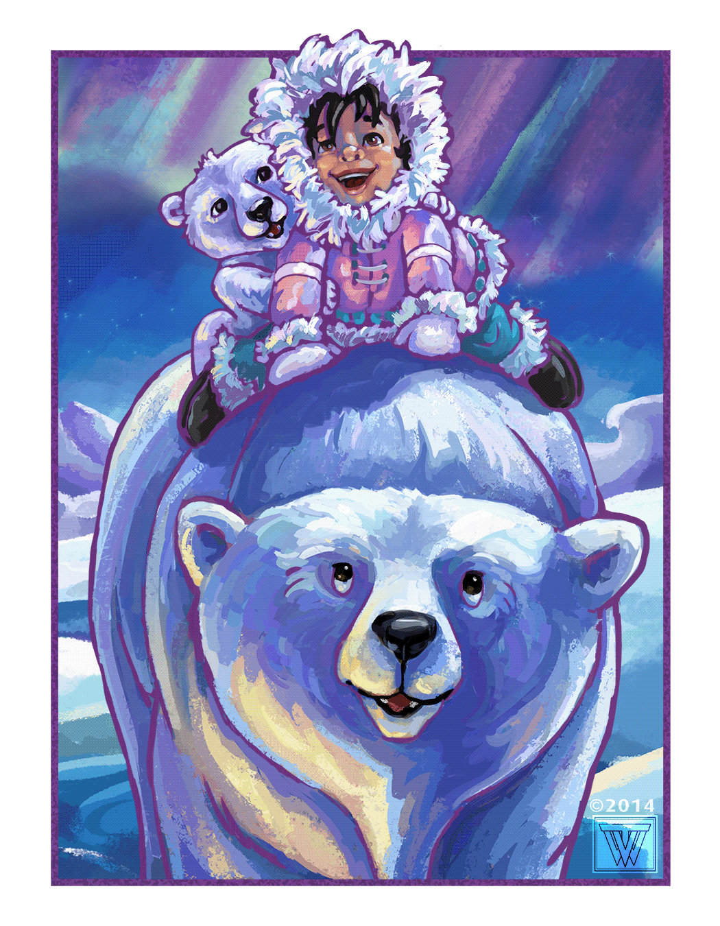 narrative kid's books children's illustration Picture book polar bears animals whimsical Northern Lights north