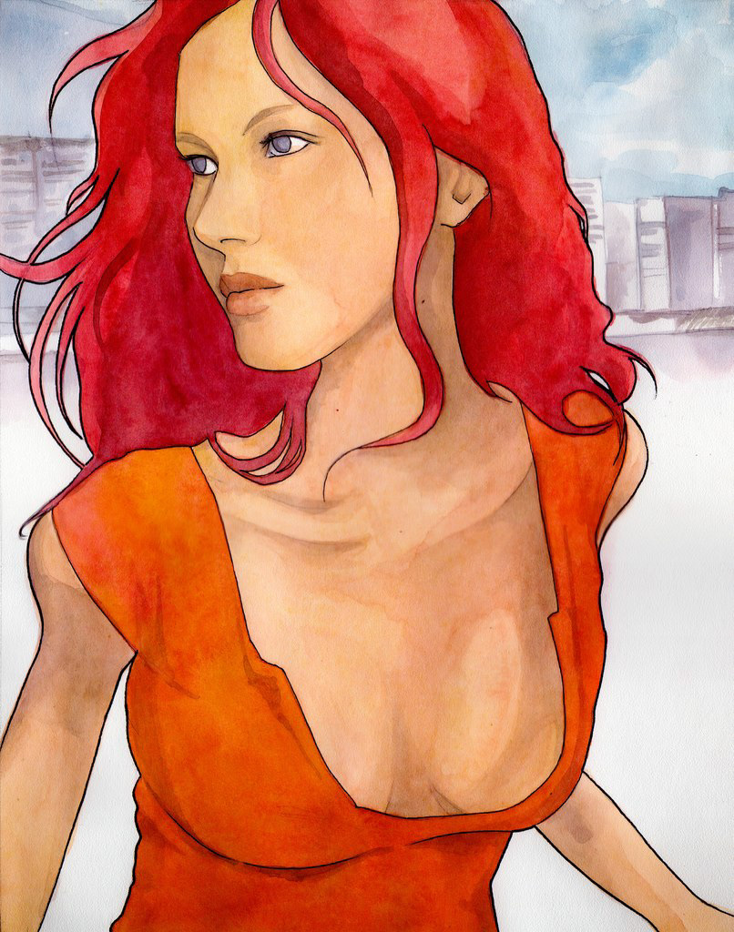 artwork watercolor red hair RC girls redcat red cat