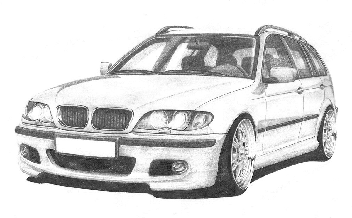 draw hand-draw pencil black White BMW