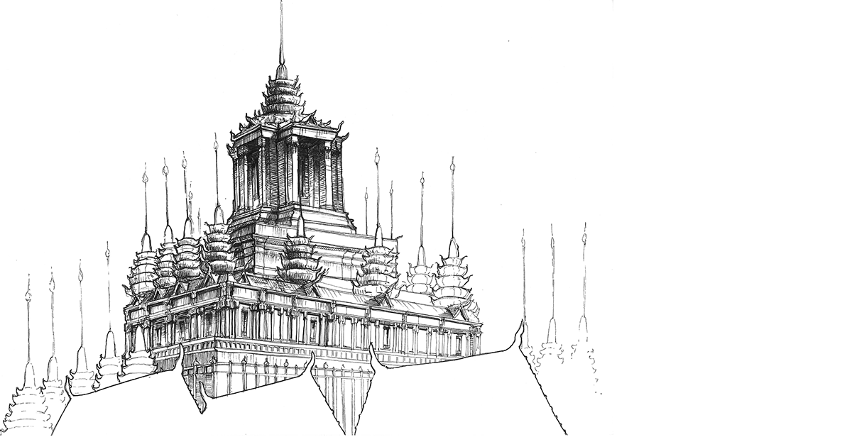 Thailand Travel sketches Bangkok chiang mai trip summer sketchbook Rice fields canyon Cambodia temple dragon