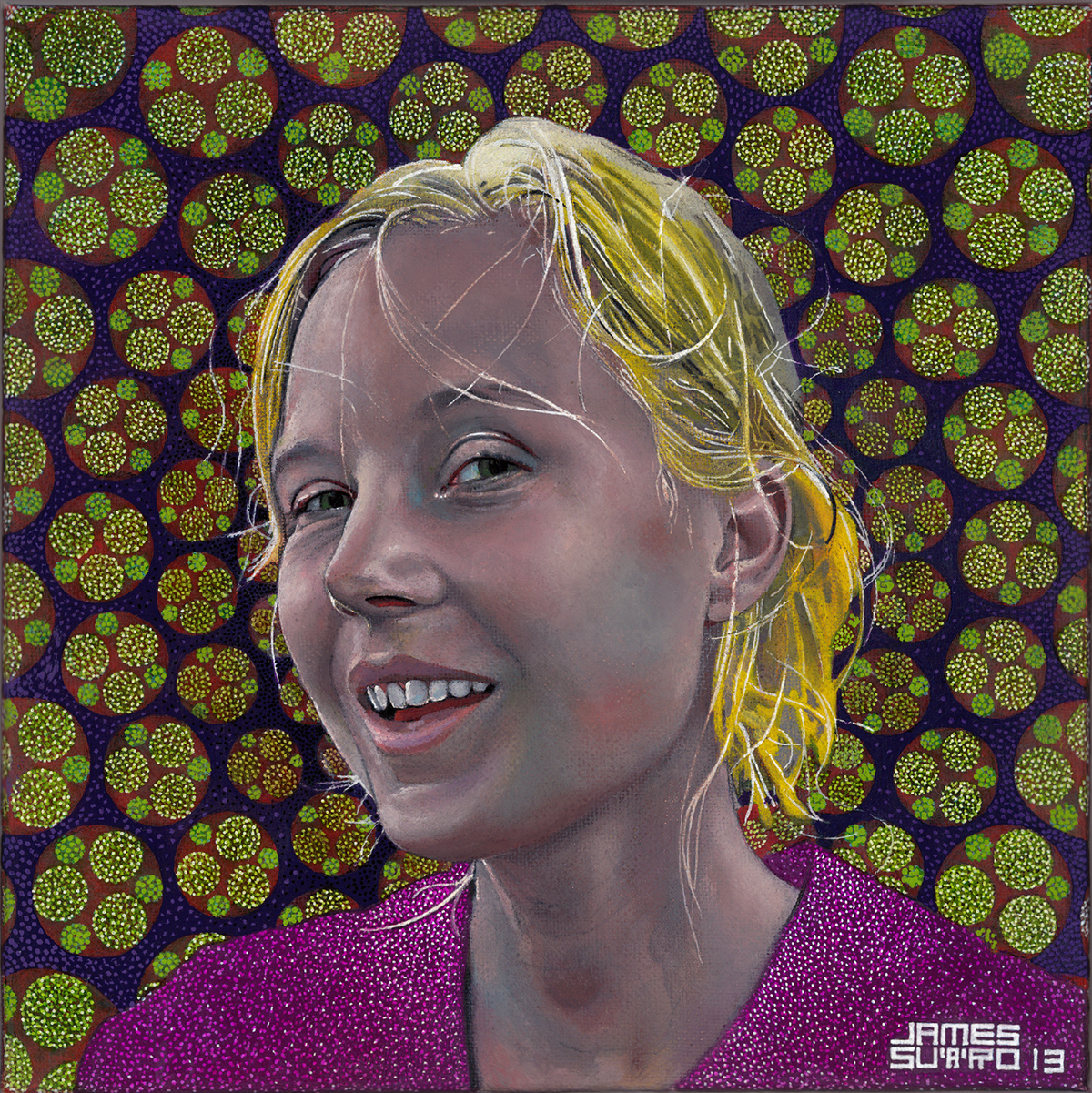 portrait woman geometric pattern face smile eyes Oil Painting oil canvas blonde