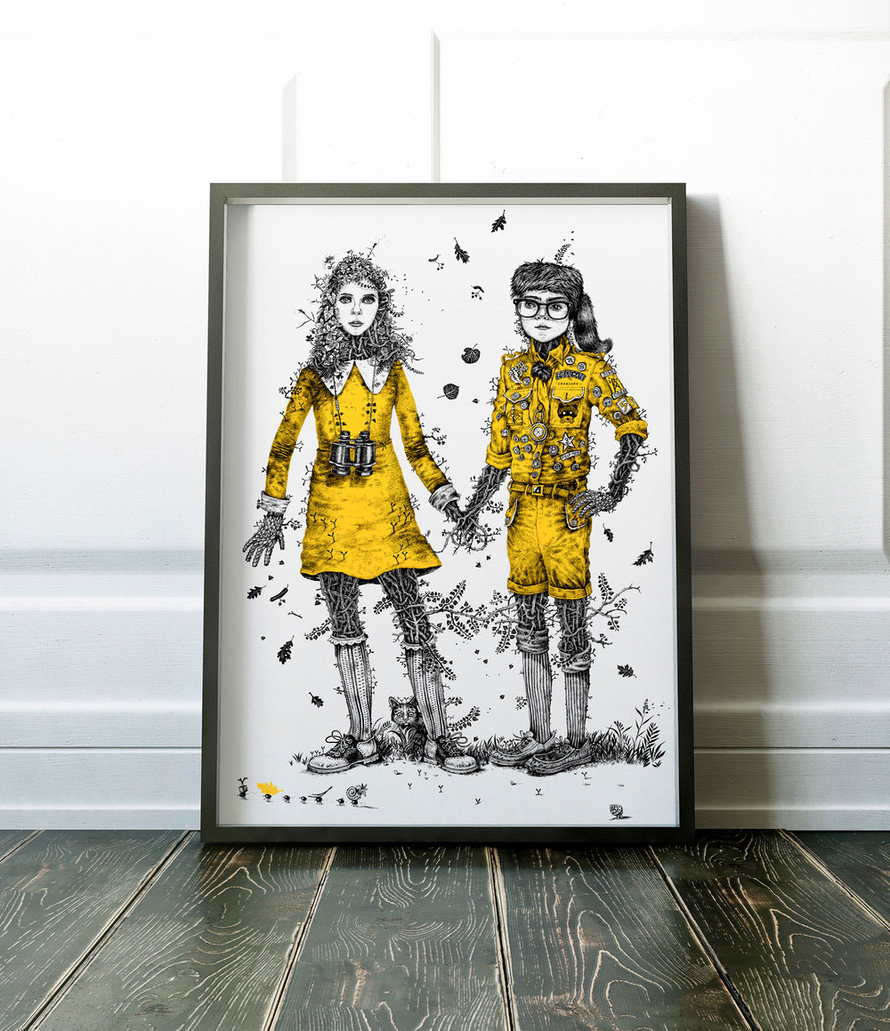 screenprint wes anderson limited edition Moonrise Kingdom artist ILLUSTRATION  artwork two colours sam and suzy