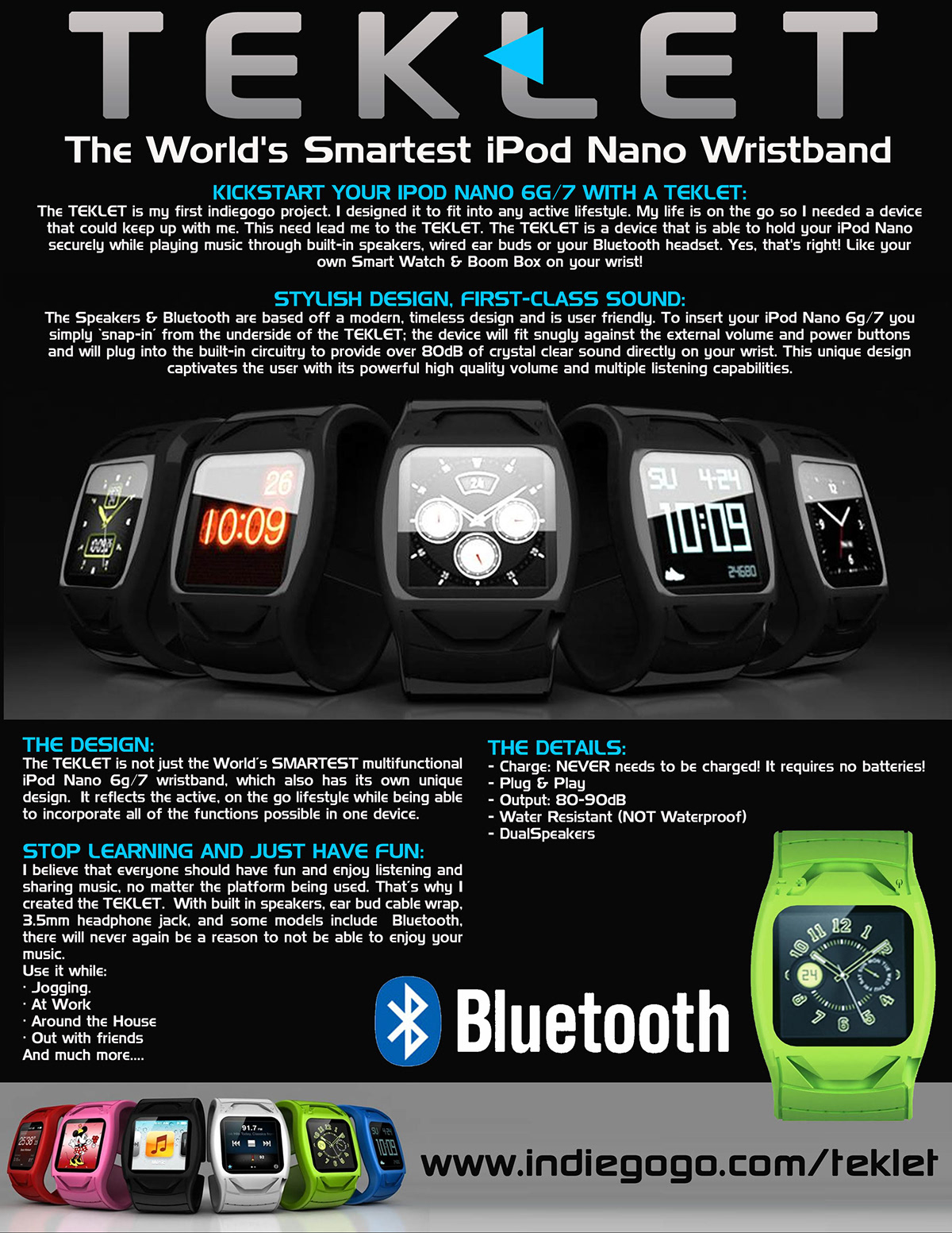 indiegogo  Crowdfunding  design  ipod  ipod nano  teklet  Smartwatch  smart watch  apple  advertising  richard white Solidworks vray photoshop