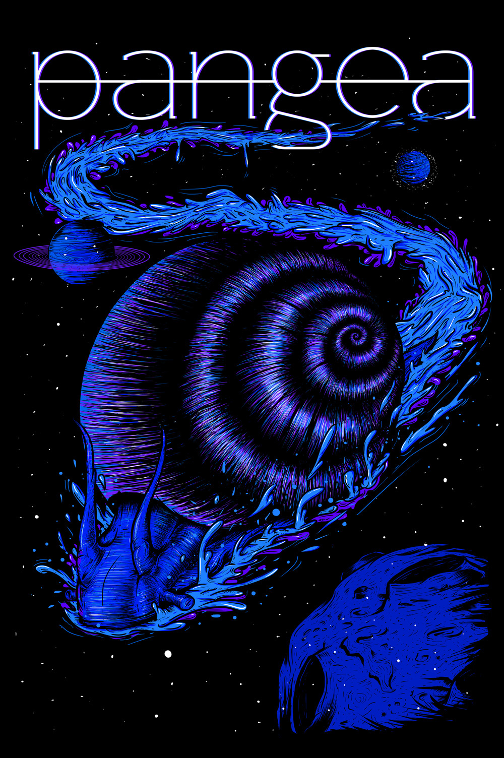 snail metal progressive Space  tripper slime blue neon Planets pangea inking purple stars spirals shell