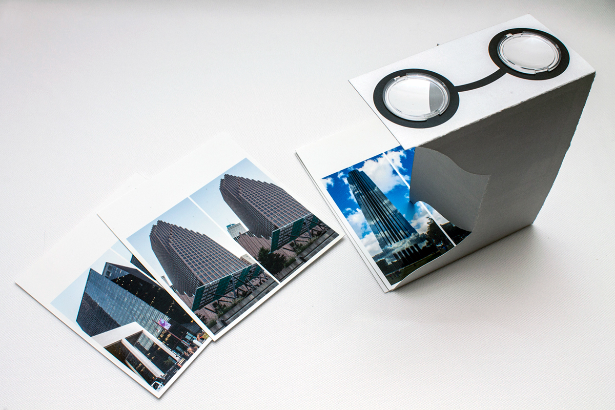 Philip Johnson artist brochure 3D photography stereoscopic brochure design brochure Stereoscope buildings 3D design building photography