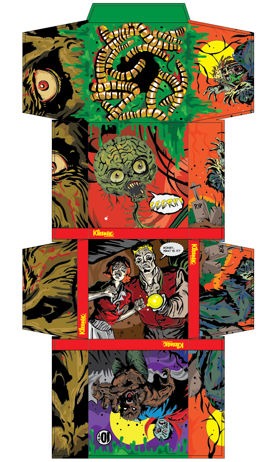 monster art Style comic 50s Comic Book Werewolf corpse zombie couple horror Terror vector print poster