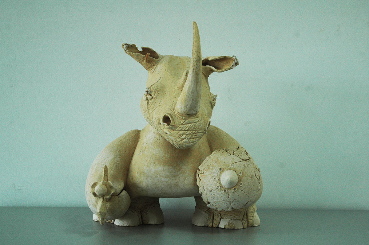 ceramic sculpture animalfigure figure Rhino warrior ceramicsculpture