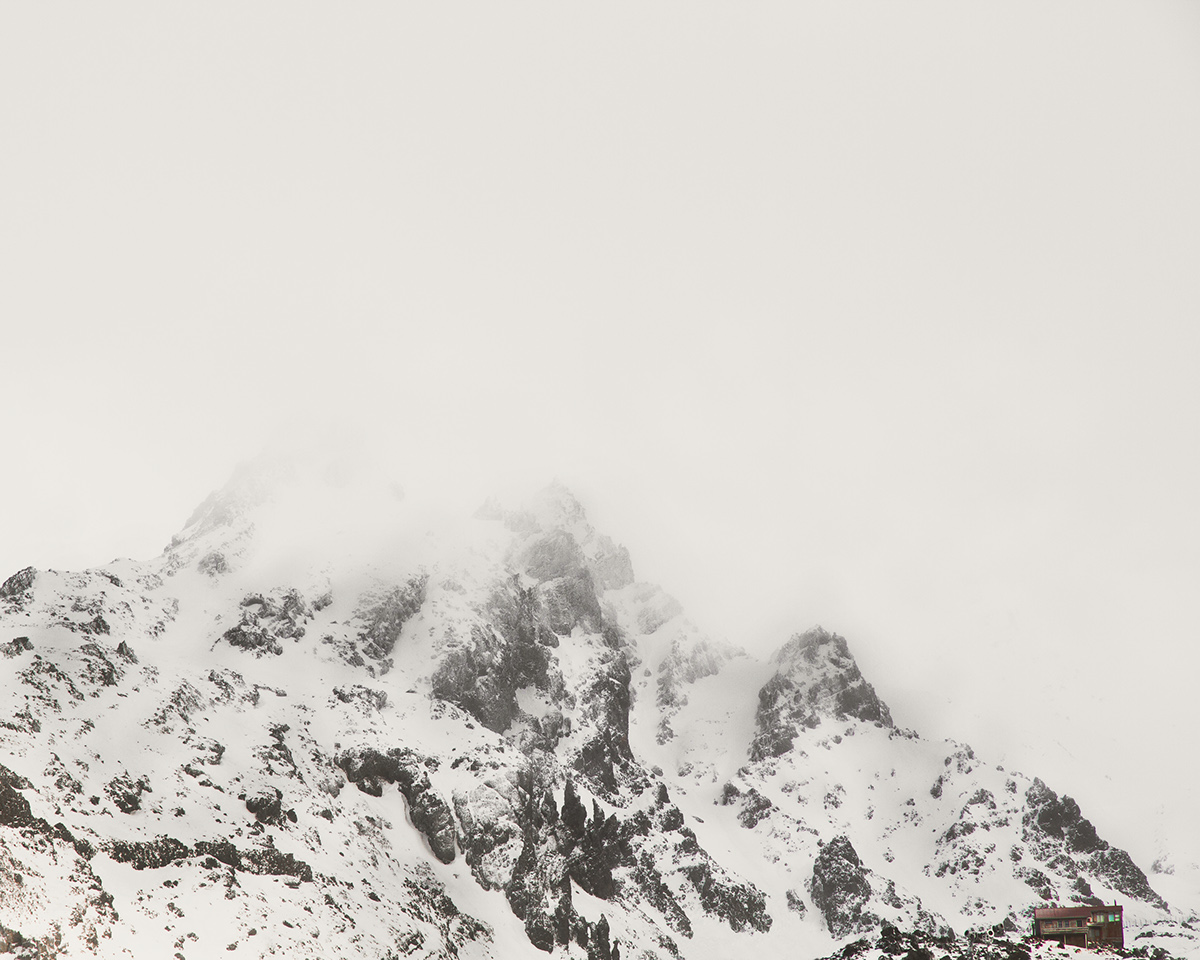 Mount Ruapehu New Zealand ski field snow rock dormant volcano fog rain Isolated alone cloud mountain abandoned relics