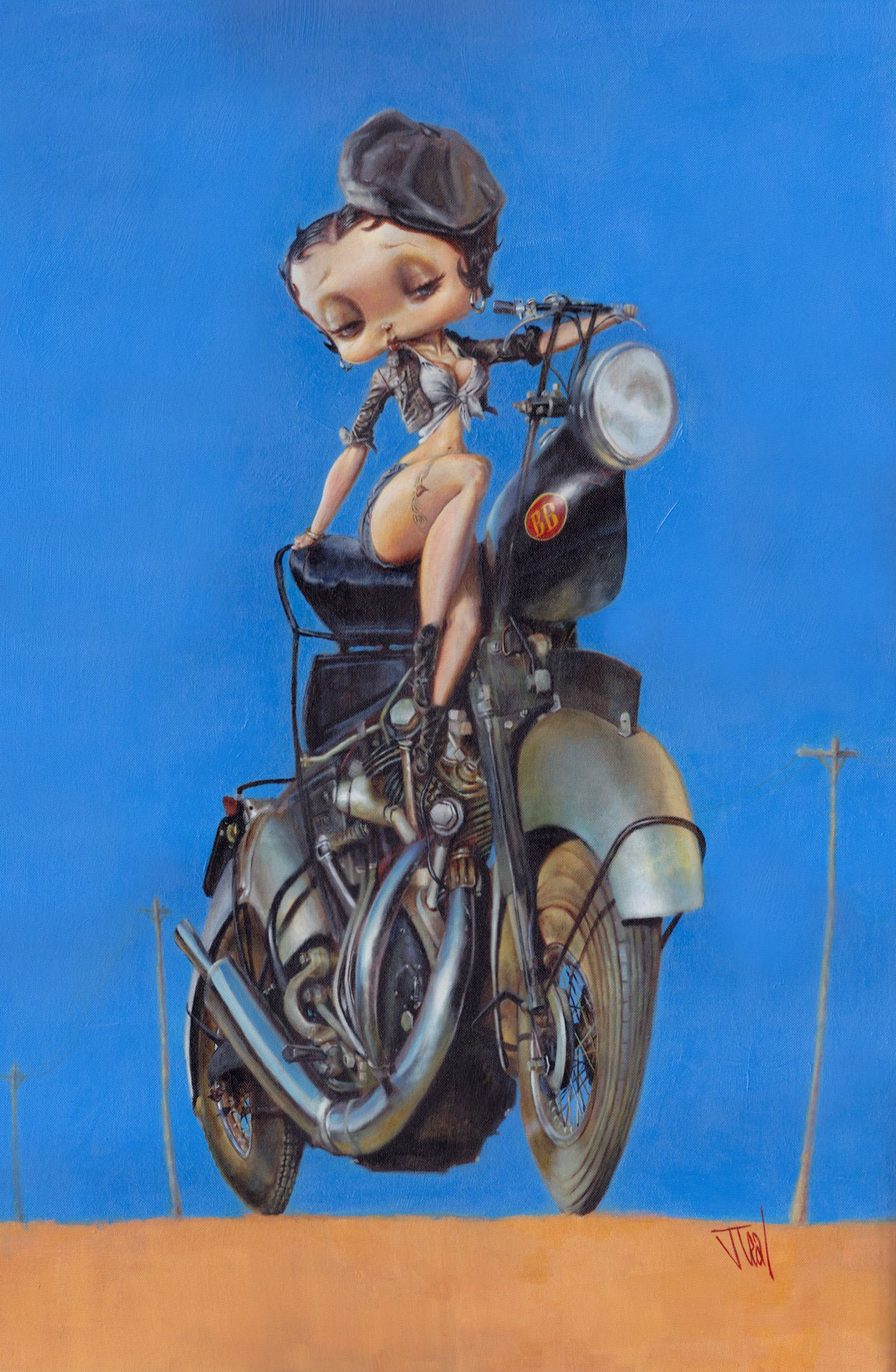 Betty Boop biker acrylics portrait caricature  