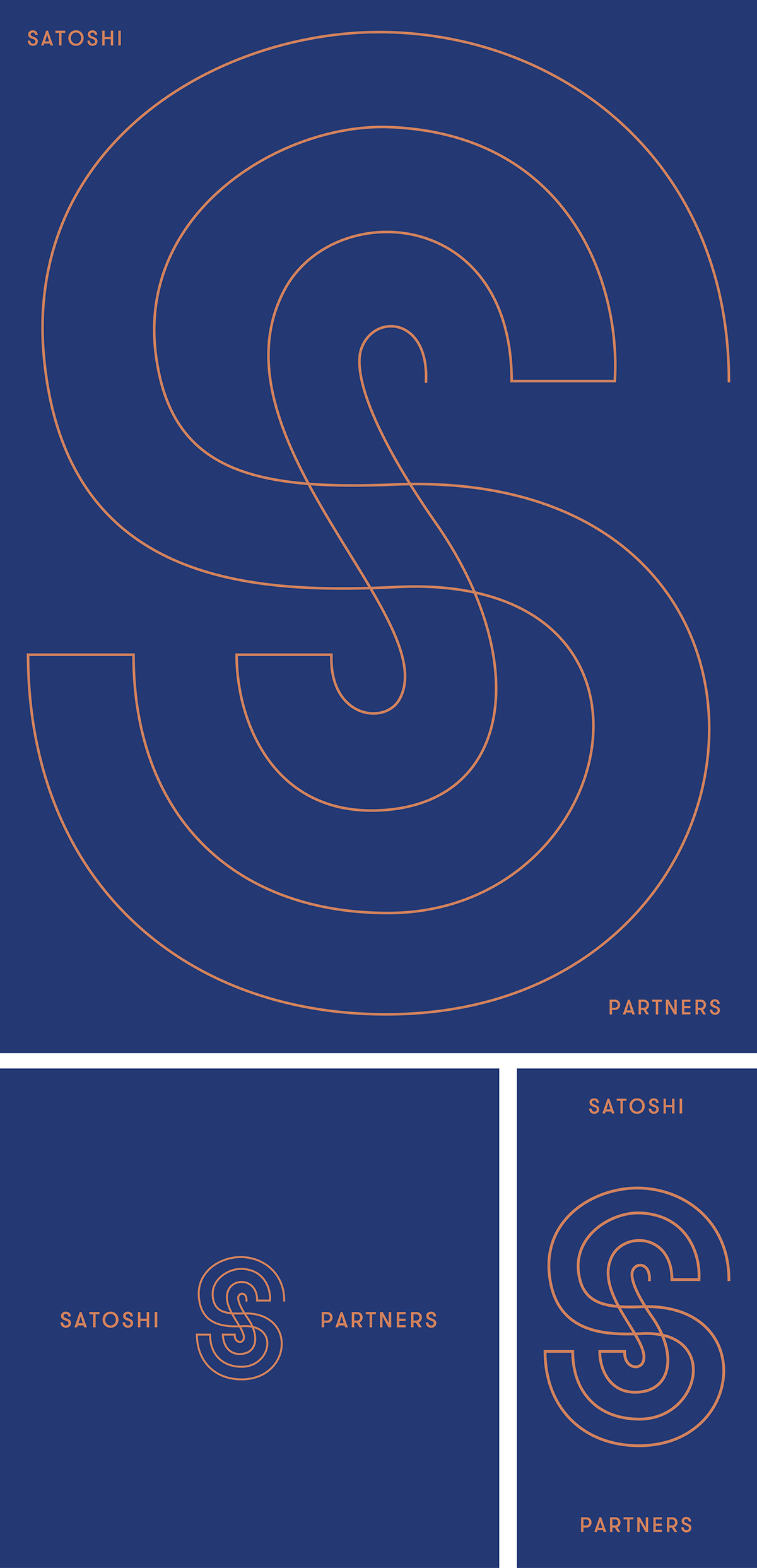 Satochi partners consultants bitcoin blockchain IT monogram cards outline Classic Responsive inline line