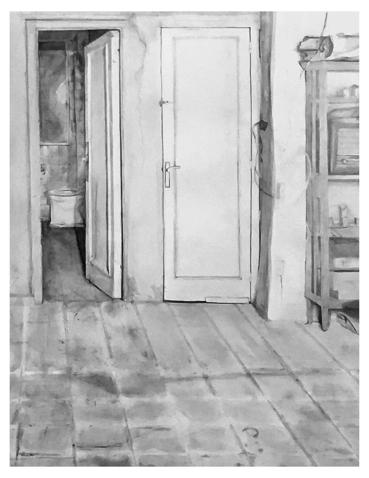 interior drawings graphite charcoal wash