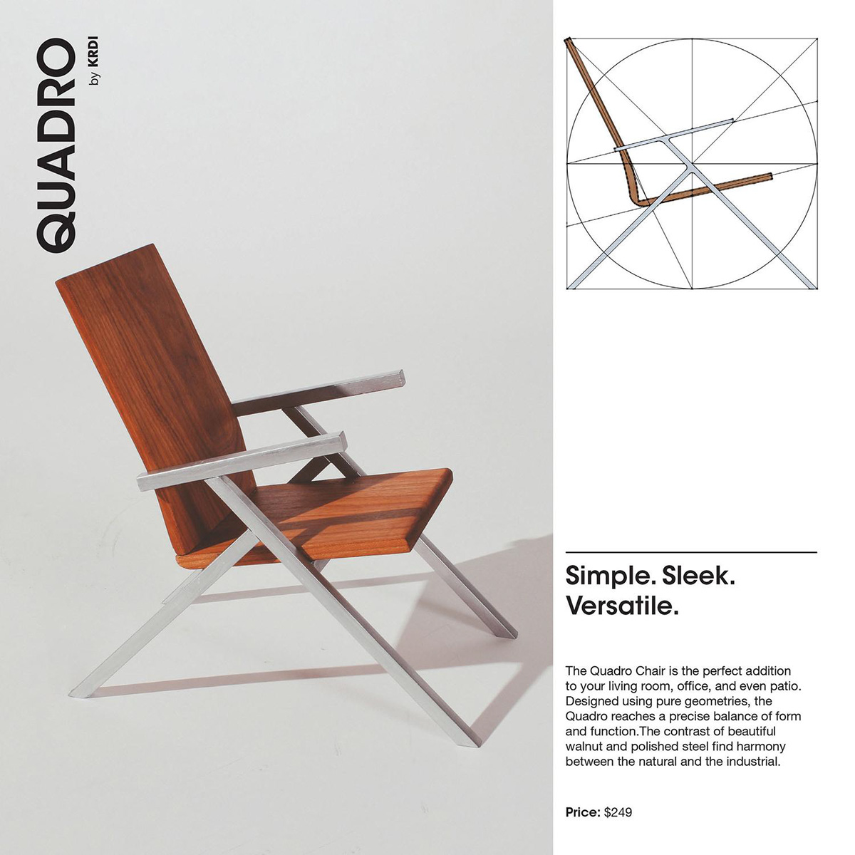 chair geometry modern simple walnut wood steel seating furniture minimal