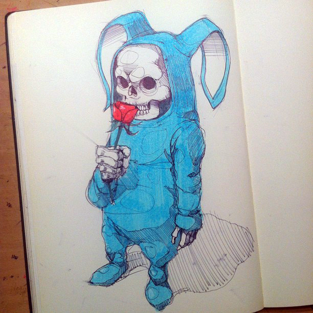 moleskine sketch Character monster girl reaper bunny suit Scifi concept Gun ballpoint pen hoodie brush pen