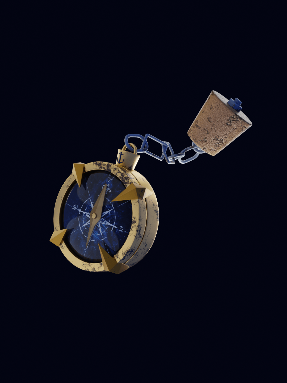 3D anchor compass Ocean sea Spyglass steering wheel underwater
