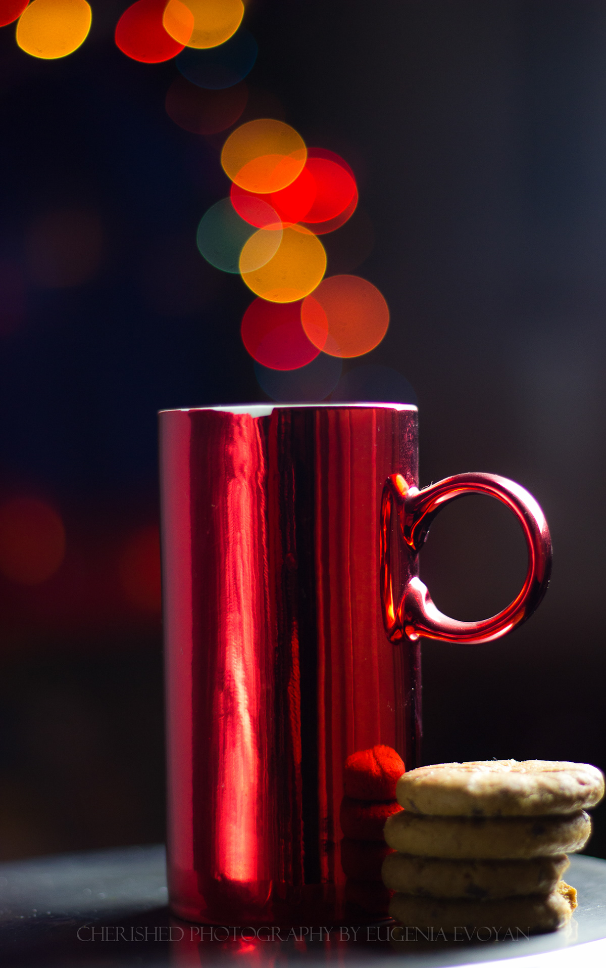 Christmas cup bokeh lights teapot glass bottle Photography 