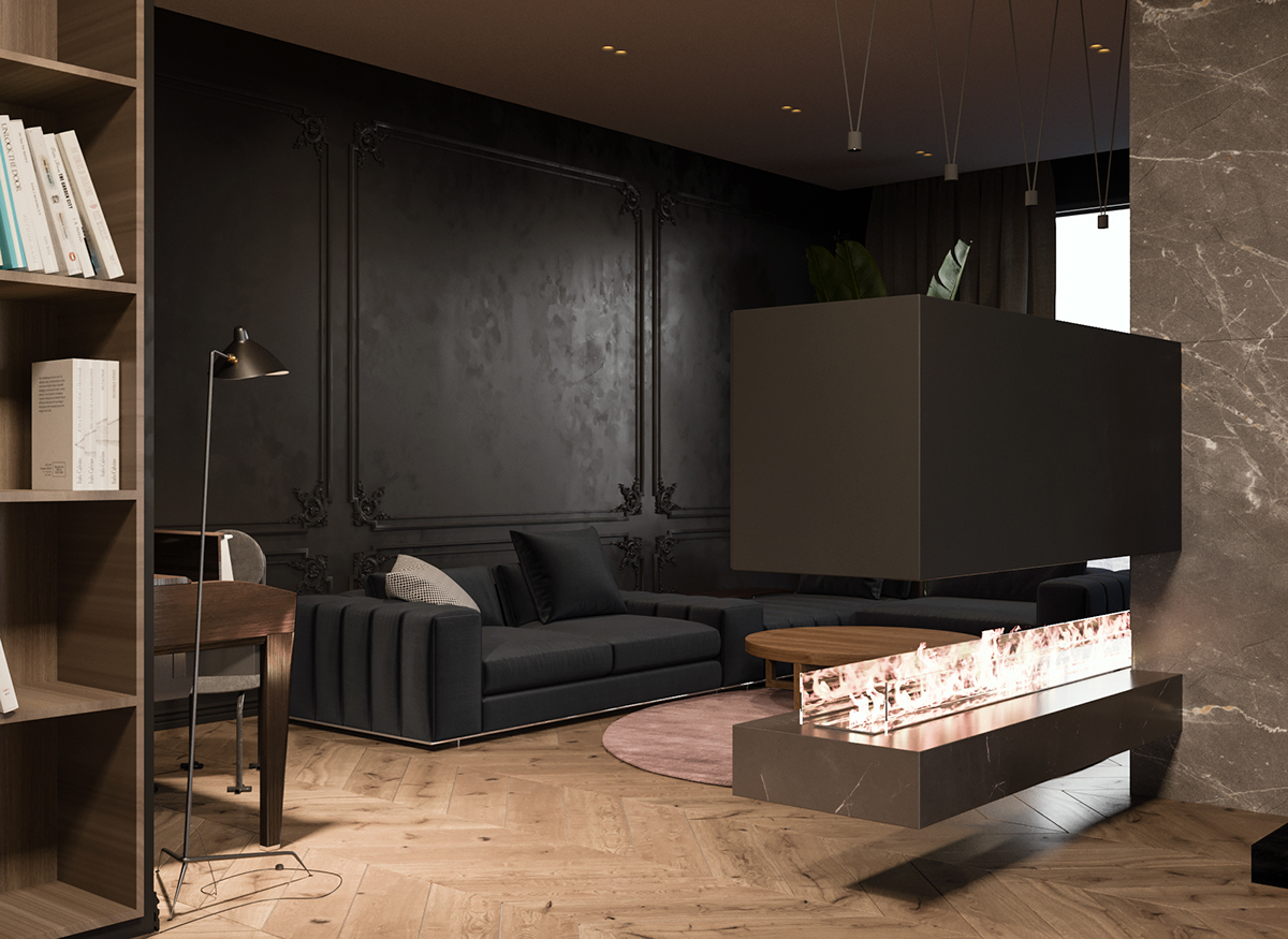 interior design  black appartmans architecture living room penthouse black interior