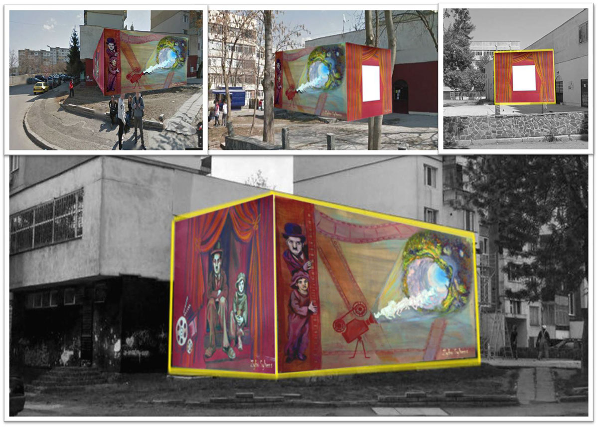 Charlie Chaplin sofia bulgaria Cinema open air Project monumental Mural support zybo no frames