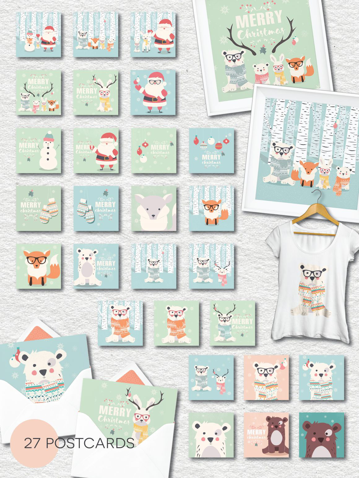 Christmas pattern animals bear cute vector seamless graphic ILLUSTRATION  Santa Claus