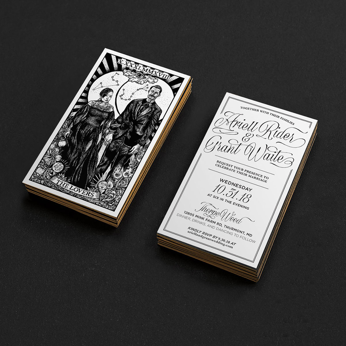 tarot Tarot Cards wedding wedding invitation gothic The Lovers stippling witch tarot deck