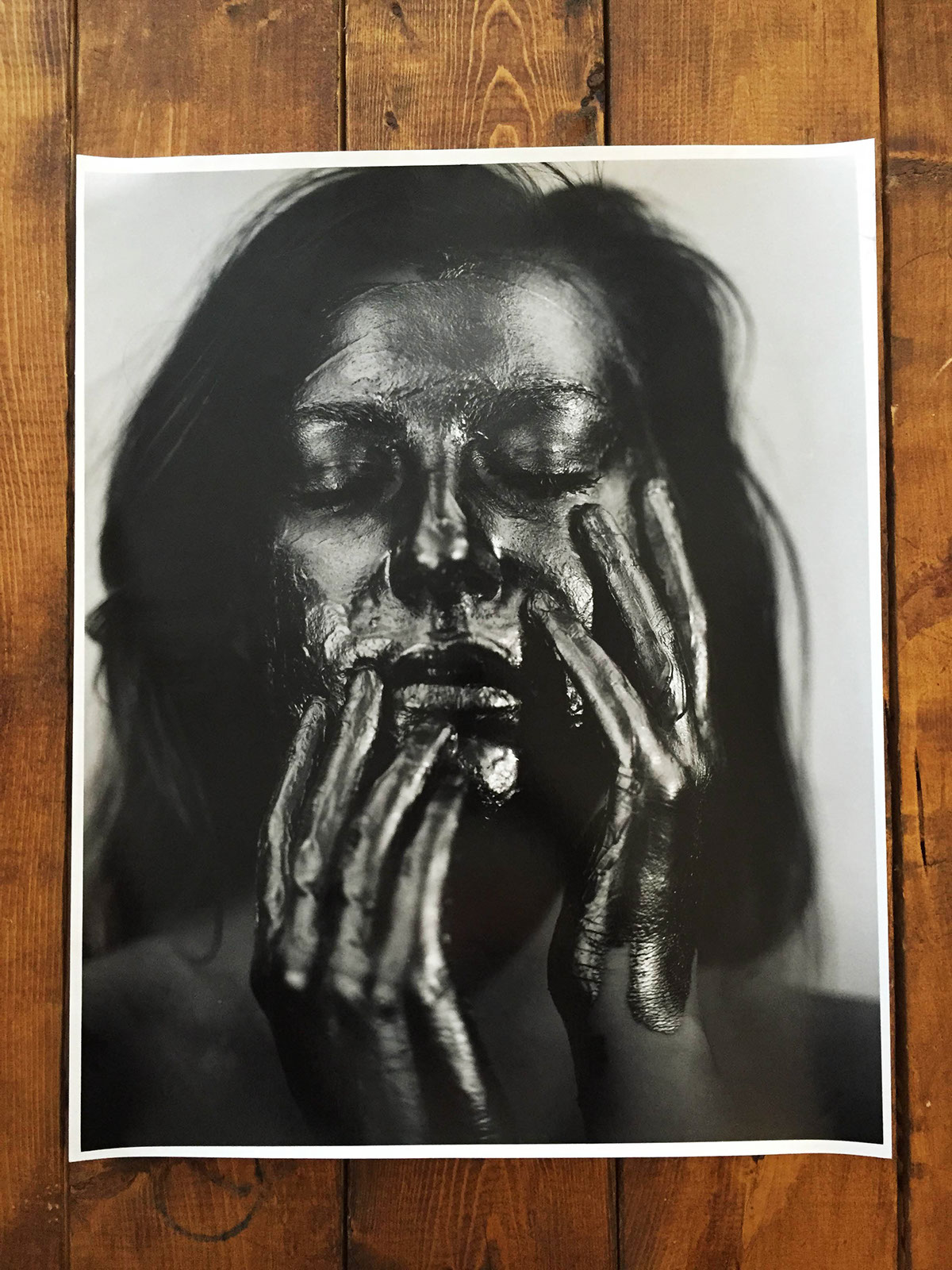 paint metallic model girl black and white film photography analog portrait makeup beauty self-esteem