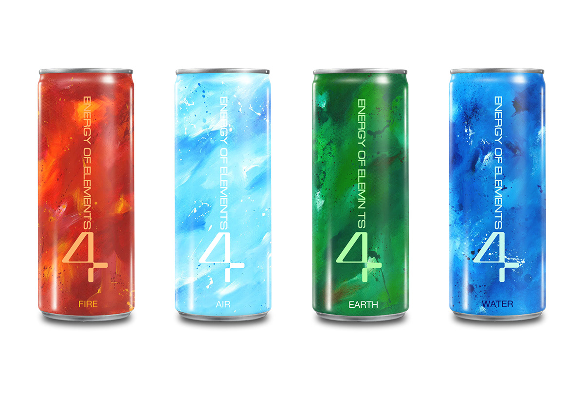 package energy drink elements fire earth air water brand logo graphic color concept bottle four
