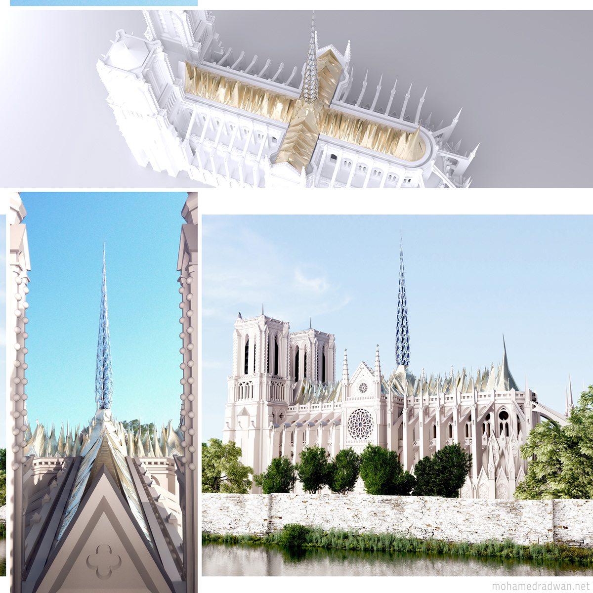 architecture design notre dame Paris france gothic parametric concept Render