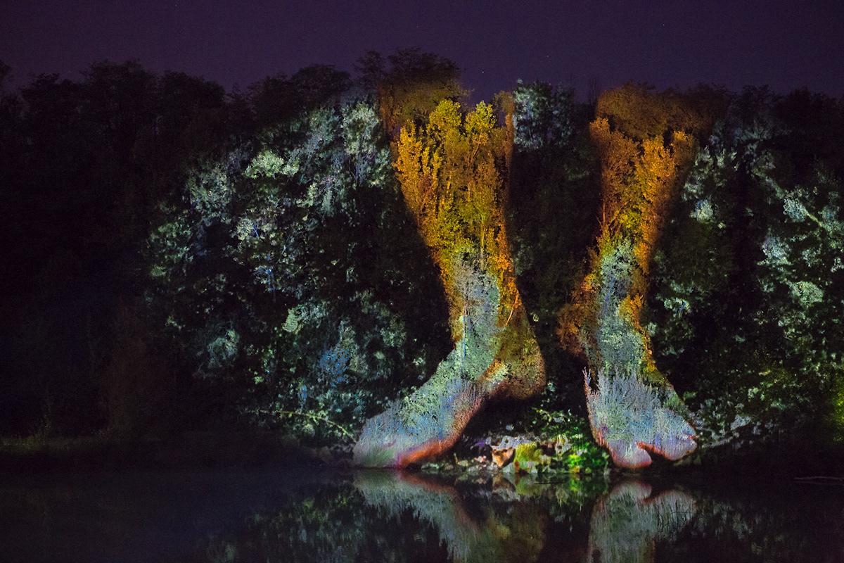 contemporary art land video projected installation light Landscape Nature photo Performance lights Beamer