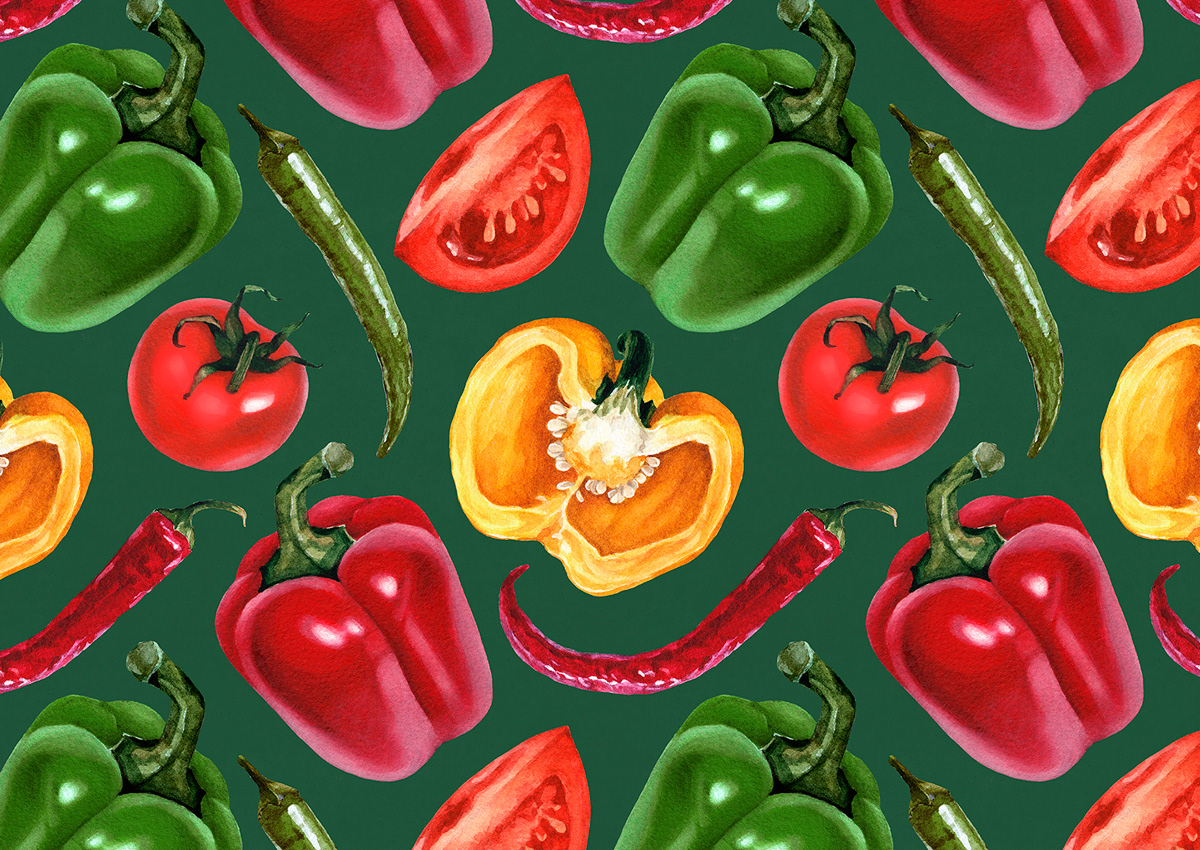 watercolor vegetables Drawing  hand drawn pattern ILLUSTRATION  design seamless Food  painting  