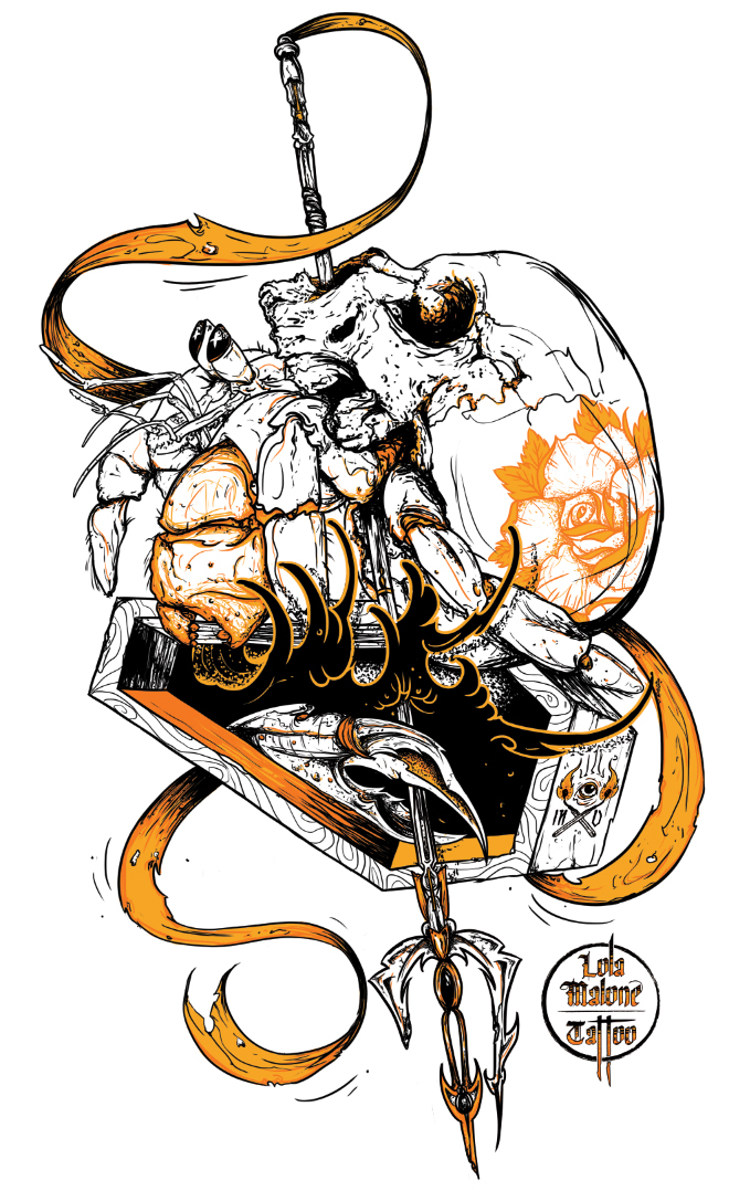 skull  Hermit Crab  sea creature  dark  mykil dos  Illustration  triton coffin scroll tattoo design lola malon  t shirt