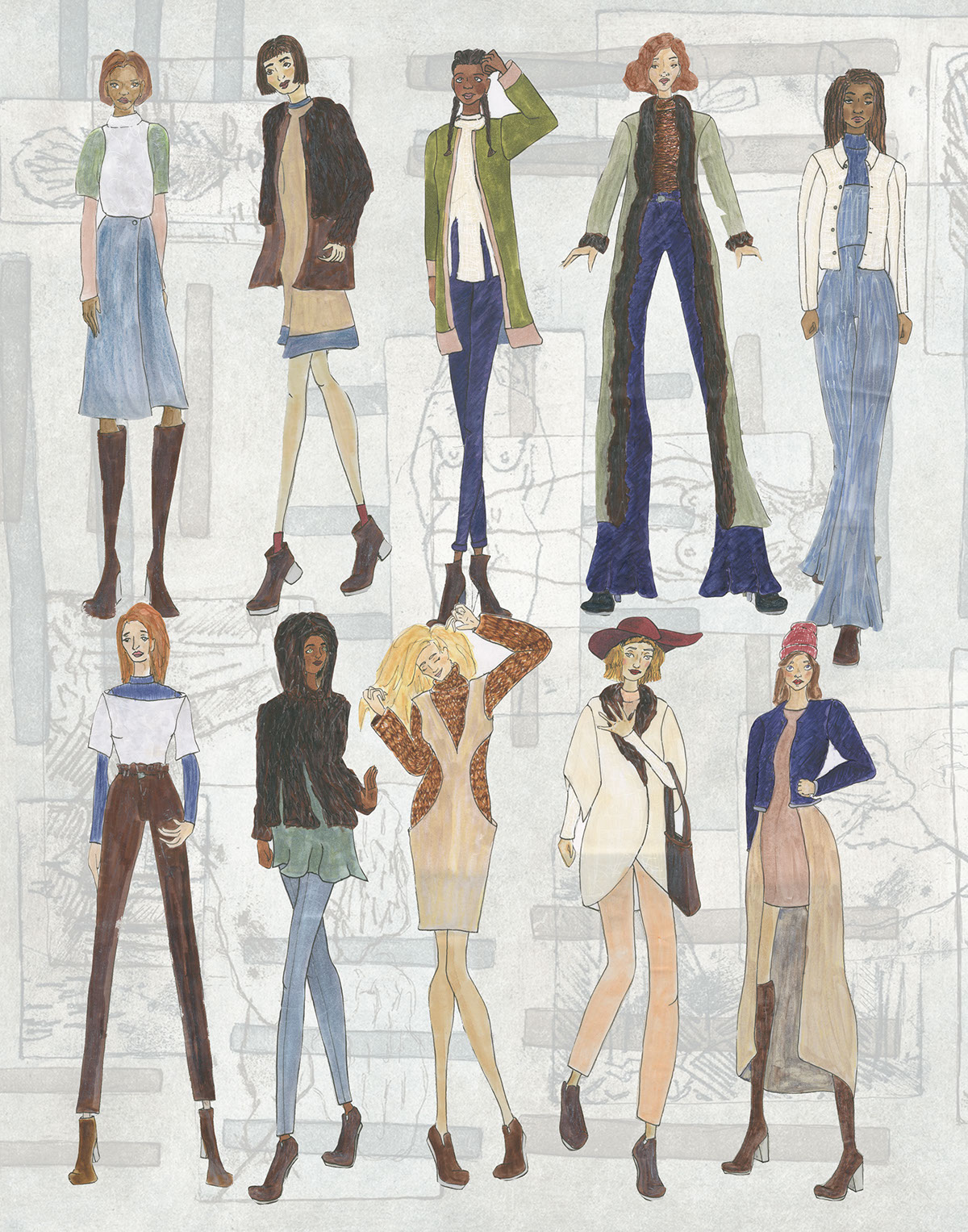 Illustrator fashion illustration fashion design marker rendering Textile Development
