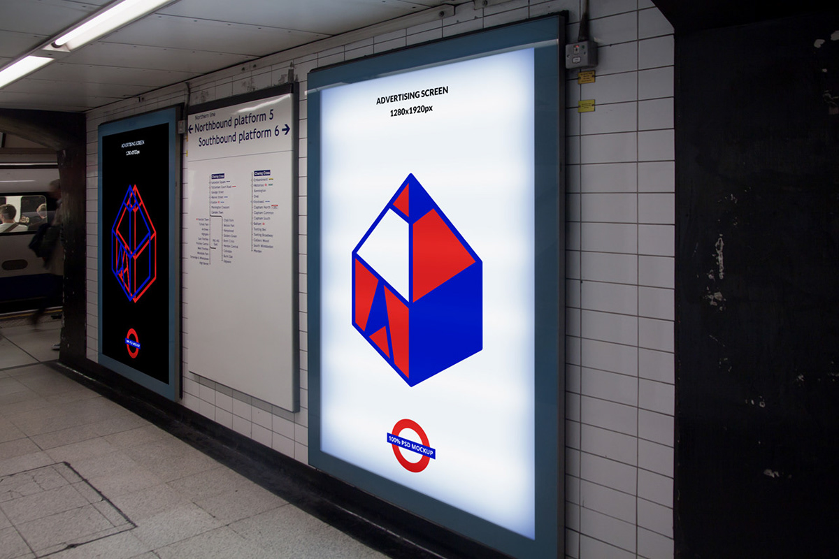 Mockup mock-up London underground tube metro poster screen advertisement