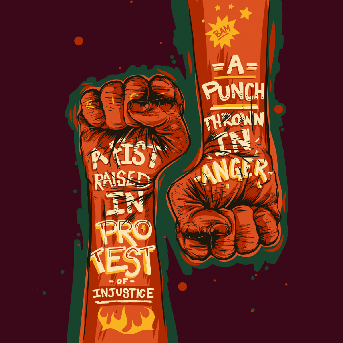 #thebullyprojectmural Brian Yap adobe draw fist tattoo hands protest bully adobe Mural lettering handdrawn tablet iPad vector