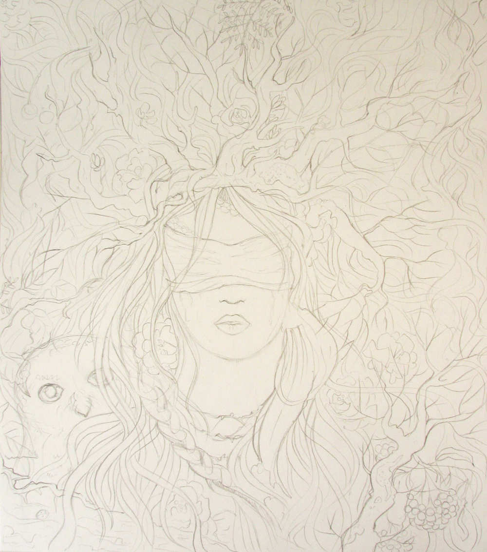 woman girl forest wood art philosophy  concept conceptual art ink pencil