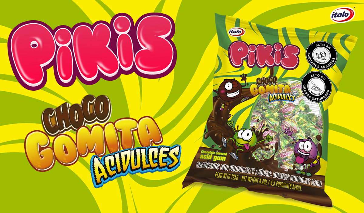 italo empaque packing Character design  cartoon Packaging packaging design Choco Gomitas Acidulces pikis