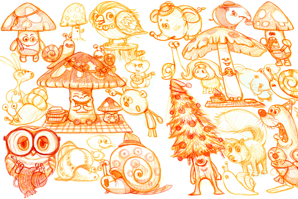 picnic figure funny concept art comic Character cute snail mushroom