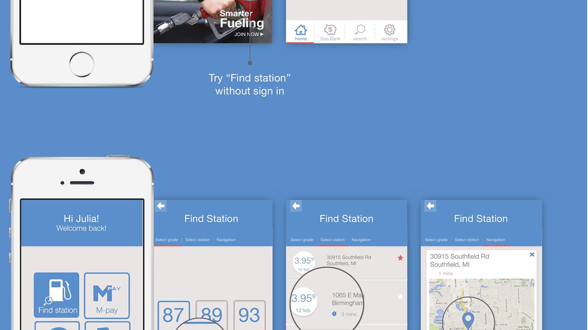 Adobe Portfolio mobil gas station app interaction